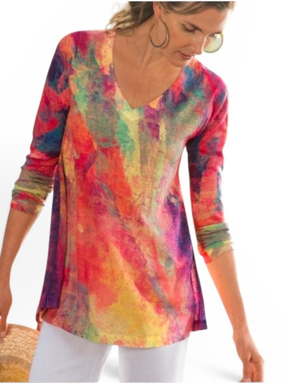 SOFT SURROUNDINGS Colorful Art To Wear Pliende De Couleurs VNeck Sweater - Small